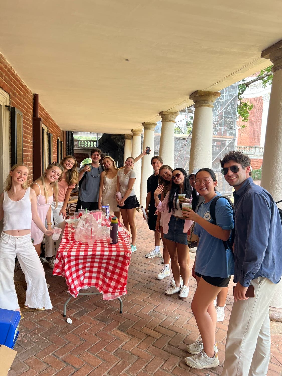 A pop up on the Lawn, people picking up drinks